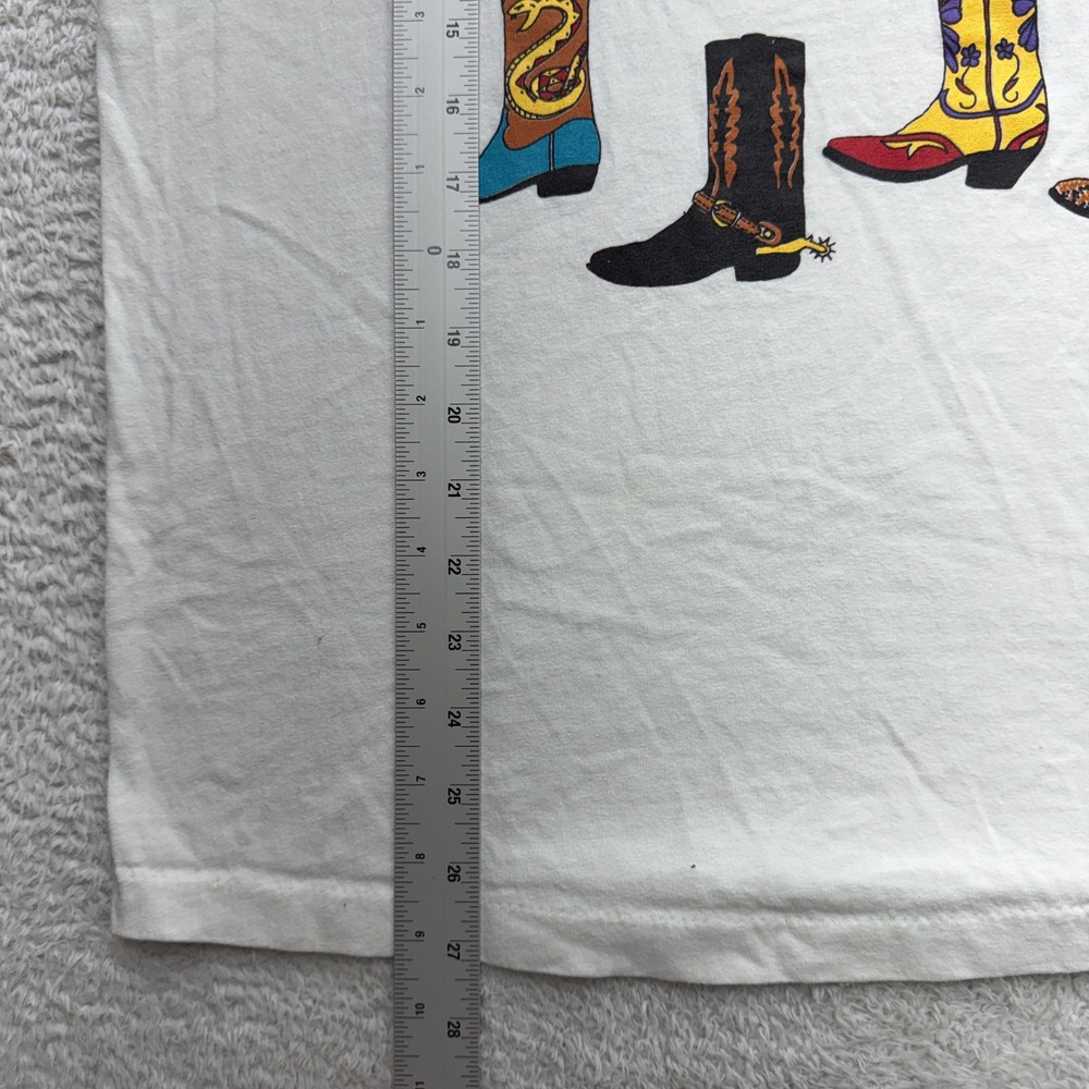Vintage Anvil Cowboy Boots Graphic T-Shirt White L Made in USA 90s Scoop Neck - Picture 4 of 7
